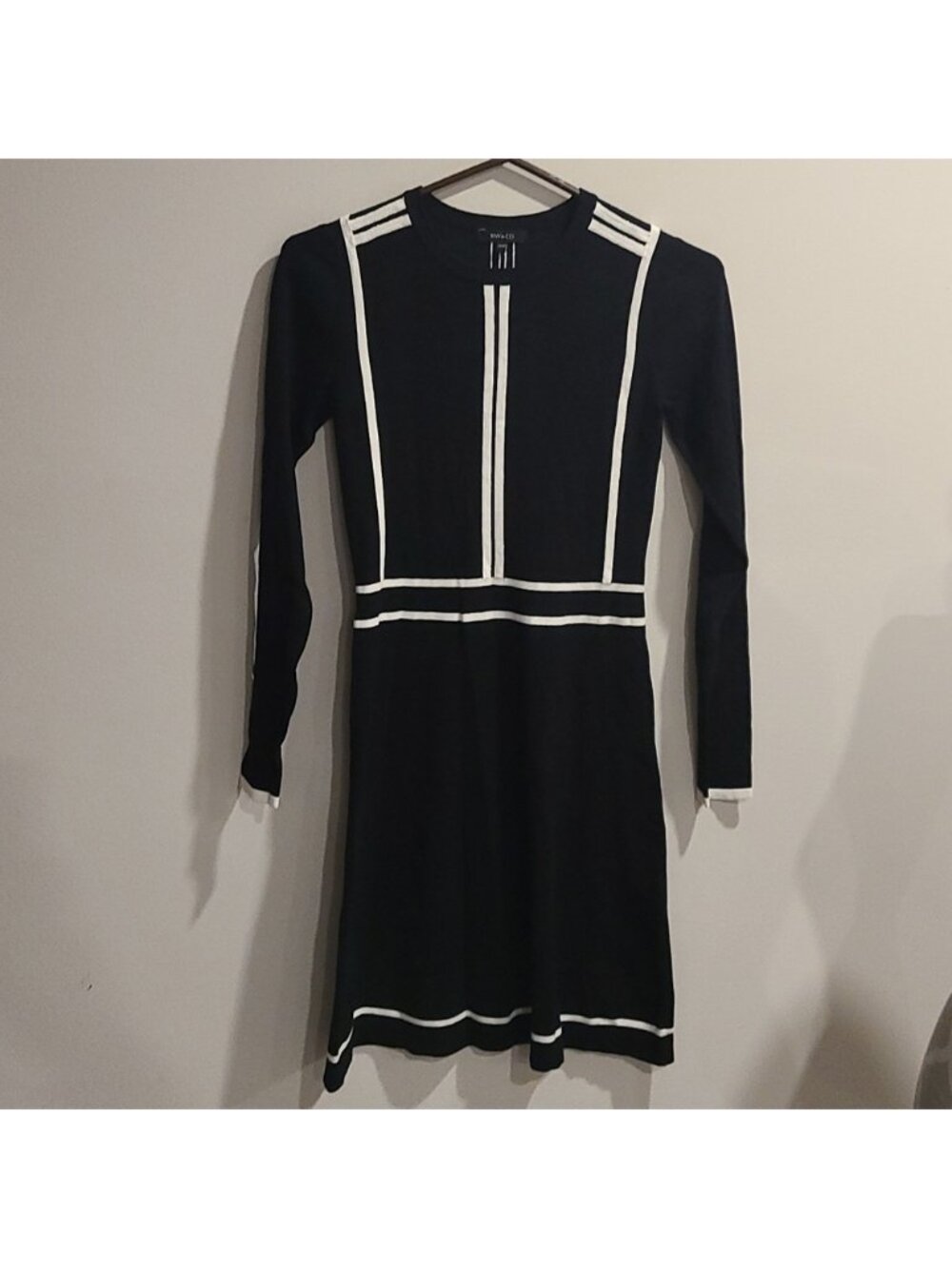 RW & CO black & white knit fit and flare dress